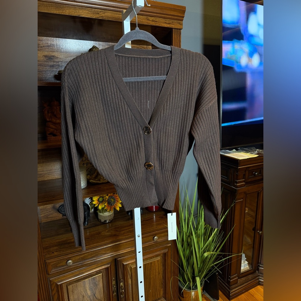 Commense Brown Ribbed Cardigan - Picture 2 of 3
